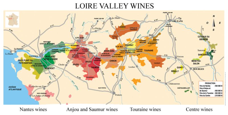 Map of the winemaking areas in the Western Loire Wine